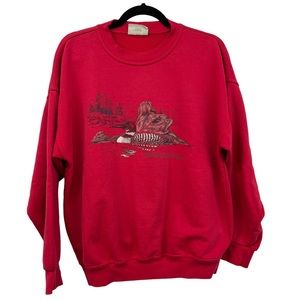 Vintage Northern Reflections Loon Graphic Red Crewneck Sweatshirt Size Large